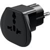 Goobay 94028 Adattatore universale da viaggio, adattatore di corrente, contatto di protezione CEE 7/7, standard Schuko, nero, 1 pezzo