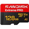 SANDISK Extreme PRO scheda microSD 128 GB, UHS-I + SD Adapter (velocità di lettura fino a 250 MB/s e velocità di scrittura fino a 120 MB/s, 5K, 3K, 4K UHD, C10, V30, U3, A2)