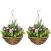 Set 2 Piante Finte Di Lisianthus Con Vaso E Gancio, Piante Artificiali In Pe E Vimini, Ø25x34 Cm, Verde E Rosa