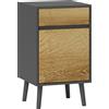 Comodino Con Cassetto E Armadietto Moderno Senza Maniglie, 40x39x69 Cm, Grigio Scuro E Legno