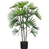 Palma Artificiale Da 90 Cm A 24 Foglie In Plastica Verde Con Vaso Da Ø16.5x13.5 cm