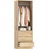 Armadio Guardaroba Con Asta Appendiabiti, Ripiano Aperto E 3 Cassetti, In Legno, 60x48.5x185 Cm, Color Teak