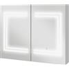 Specchiera Bagno Con Luce Led, Ripiani Regolabili E Interruttore Touch, In Legno E Vetro, 80x15x65 Cm, Bianco
