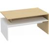 Tavolino Da Salotto Bicolore Con Mensola Asimmetrica, 95x55x50 Cm, Legno Naturale E Bianco
