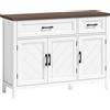 Credenza Cucina In Legno Con 3 Ante A Fienili, 2 Cassetti E 2 Ripiani Regolabili, Bianco