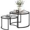 Set 2 Tavolini Da Caffè Sovrapponibili In Vetro E Acciaio, Ø70x47.5 Cm E Ø54 X 42.5 Cm, Nero