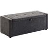 Cassapanca 142l Pouf Contenitore, Seduta Ampia Imbottita, In Lino, Capacità 200 Kg, Grigio Scuro