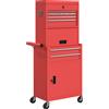 Carrello Porta Attrezzi In Acciaio Con Serratura, 6 Cassetti, 2 Armadi, Pannello Forato, Ruote E Maniglia, Rosso