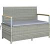 Panca Giardino 170l, 2 Posti Rattan Con Cuscino, Grigio Chiaro