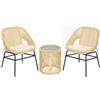 Set Da Bistrò Da 3 Pezzi In Rattan E Acciaio Con 2 Sedie, Tavolo Rotondo Con Piano In Vetro Temperato, Beige