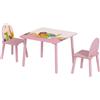 Set Tavolo E Sedie Per Bambini 3-8 Anni Con Motivi Animali E Bordi Arrotondati, In Mdf E Legno Di Pino Rosa