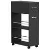 Carrello Da Cucina Con 2 Ripiani Aperti, Cassetto E Parapetti, Legno E Acciaio Inox, 25x50x85 Cm, Nero