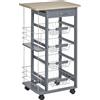 Carrello Da Cucina In Grigio Scuro Con 1 Cassetto E 4 Cestelli Metallici