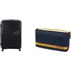 American Tourister Soundbox valigia rigida 77 cm grande nera con copertura per bagaglio L, blu/arancione