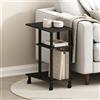 Furinno TURN-N-TUBE Tavolino a 3 ripiani a forma di C con ruote, montaggio senza attrezzi, comodino con ripiano aperto, per soggiorno, camera da letto, nero caffè