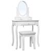 SONGMICS Toeletta Trucco, Postazione Trucco, Tavolo da Trucco con 3 Cassetti, Specchio e Sgabello, Specchiera per Cosmetici, Idea Regalo, Bianco RDT004