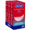 Durex Supersottile XL (57 mm), Forma serbatoio Easy-on, 3 confezioni, 30 Profilattici sottili, Vestibilità Ampia