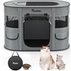 Pawaboo Recinto Portatile per Cani in Tessuto Oxford 600D, Carbone Grigio | Recinto pieghevole con finestre in rete, porte avvolgibili, borsa da trasporto e ciotola pieghevole, 80×60×55 cm(M)