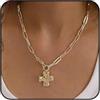 GIGB PBDK Collana con Croce in Oro Regali per Donne Cristiane Collana con Ciondolo Grosso e Delicato a Croce con Catena a Molla Collana alla Moda con Ciondolo a Croce Catena per Battesimo Gioielleria