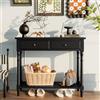PADMA HOUSE Console mobile in legno massello con 2 cassetti consolle con ripiano per ingresso stretto per 2 livelli tavolo d'ingresso soggiorno (nero)