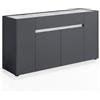 Arreditaly Credenza Moderna Madia In Melaminico Con 4 Ante E 1 Cassetto Mobile Contenitore Sala da Pranzo Soggiorno Design Senza Maniglie Elegante Capiente 170 x 85 x 40 cm (Grigio Scuro e Bianco Effetto Marmo)