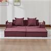 MAMAINI Divano letto a 2 posti, moderno, comodo, in tessuto, due cuscini, poggiapiedi con vano portaoggetti laterale e portabevande, elegante e decorativo, rosso vino