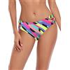 Ocean Blues Slip Bikini Donna in Righe Neon, Taglia XL - Vita Media con Tagli Laterali