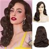 Siudus Parrucca da donna con capelli lunghi e ricci, stile anni '20, stile vintage, con riga laterale, in fibra sintetica, per feste in costume, Halloween, colore marrone