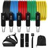 HAPPTWS Bande di resistenza - Expander Tubes Rubber Bands fascia fitness con 5 bande fitness, grandi maniglie, cinghie per i piedi, ancoraggio per porta, borsa per il trasporto, ideale per l'allenamento della