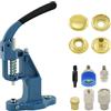 Getmore Crafts Set di pressa a pressione con leva, utensili a pressione e 50 bottoni automatici a molla ad anello, 15 mm, oro, acciaio, senza cuciture, pressa a mano, fai da te