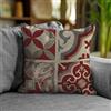 Floori Coppia Cuscini Arredo Jacquard Fantasia Maioliche Cementine Moderni Quadrati 50x50 cm Sfoderabili Imbottiti (Rosso)