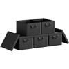 WOLTU Scatola Portaoggetti, Set di 5 Contenitori per Armadio, Scatola con Coperchio Rimovibile, Organizer con Maniglie Pieghevole, in Tessuto, Nero, 43x33x26 cm