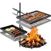 VEVOR Griglia da Braciere per Barbecue, Griglia da Campeggio Strato Doppio 720 x 435 x 840 mm Altezza Regolabile, Rete Sopra Braciere con Asta di Supporto per Cottura all'Aperto, Fiamma Libera