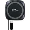 Kitbox Caricatore Wireless Magnetico 25W con Cavo USB C Retrattile, Base Ricarica Wireless Veloce Qi2.2 Per iPhone 17/16/15/14/13/12/Airpods, Caricatore Portatile per Samsung Galaxy, Google Pixel ecc,nero