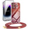DiDaDi [5 in 1 Trasparente Cover con cordino per iPhone 14 Pro Max,Custodia con Laccio Collana Tracolla Regolabile catena Case,Coque iphone 14 Pro Max Cordon, Rosso