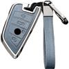Happyit - Custodie per chiavi auto in lega di zinco e pelle per BMW X1 X3 X4 X5 F15 X6 F16 G30 Serie 7 G11 F48 F39 520 525 F30 118i 218i 320i con 3/4 pulsanti (Blu+4B1)