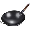 MagiDeal Padella Wok ferro Forgiatura manuale Padella in ferro Cottura Non rivestimento Gas Padelle tradizionali Pentole universali Wok cinese Wok, con Orecchio, 36 Cm