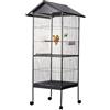 Aqpet Voliera con Tetto per Uccelli Grandi e Canarini, Gabbia in Metallo con Piedistallo e Ruote, Adatta per Interno ed Esterno, Dimensioni 157x52x52 cm, Nero