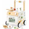 ROBUD Girello in legno per bambini piccoli, girello regolabile con centro giochi, ampio vano portaoggetti, regolazione di altezza e velocità, per bambini bambine 10M+