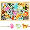 Vicloon Magnetico Giochi di Pesca per Bambini, Giochi Magnetici di Pesca in Legno, Giocattoli di Legno Gioco di Pesca, Giochi Montessori, Educativo Interattivi per Bambini Regalo 3 4 5 Anni(Animali)