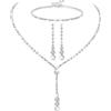 Yolev 4 Pezzi Gioielli Sposa Collana da Sposa a Goccia Orecchini Pendenti Set di Braccialetti con Strass Set di Gioielli da Sposa in Argento per la Festa di Nozze di Donne e Ragazze