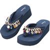 JOMIX Infradito Donna Eleganti con Zeppa Ciabatte Estive Boho Chic con Decorazioni Etniche Pantofole Leggeri con Suola Antiscivolo per Spiaggia e Mare (Navy,41)