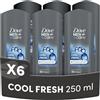 Dove, Doccia Dove Men+Care Cool Fresh, Docciaschiuma Uomo 3 in 1 Idratante Corpo, Viso e Capelli, con Tecnologia MicroMoisture, Dona 24 Ore di Idratazione, 6 Pezzi da 250 ml