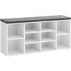 VASAGLE CUSTOS Collezione - Panca Scarpiera, Scarpiera con Seduta, Scarpiera Ingresso con Cuscino e 10 Scomparti, Ripiani Regolabili, Corridoio Soggiorno, 30 x 104 x 48 cm, Bianco e Grigio LHS010W01