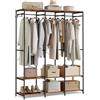 SONGMICS Armadio Portatile per Vestiti, Guardaroba Pieghevole, Organizzatore Portabiti, con Barre Appendiabiti, Ripiani, Ganci Rimovibili, 40 x 141 x 180 cm, Marrone Vintage RGR005B01