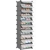 SONGMICS Scarpiera a 10 Scomparti, Scaffale Componibile in Plastica, Armadietto Portascarpe Fai da Te con Ante e Martelletto, Mobiletto Porta Scarpe, Grigio LPC010G01