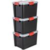 Iris Ohyama, Scatole Portaoggetti Ermetiche in Plastica, 20L, Set di 3, Nero, Coperchio Impermeabile, con Chiusura, Impilabile, Per Esterni, Garage, Vestiti, Antipolvere, Senza BPA, AT-SD