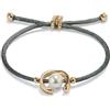 UNO DE 50 Bracciale DE HILO EFECTO SEDA NEGROSO CON PERLA SHELL FORNITURA BAÑADA EN argento DE LEY- Min. Perímetro: 14,5 Máx. Perímetro: 17,5