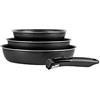 Sitram 712757 Set 3 padelle Sitramovible in alluminio pressato nero Ø20,24,28cm, rivestimento antiaderente senza PFOA, manico removibile - Tutte le fonti di calore compresa induzione, Bordo argento