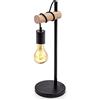 Goeco Lampada da Tavolo Vintage, Lampada da Tavolo in Metallo Nero e Legno, Design Elegante e Minimale Lampada da Comodino Nero, E27 Lampada da Scrivania Industriale per Soggiorno, Camera da Letto